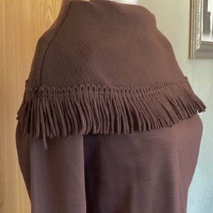 Two piece knit with fringe on neck and skirt